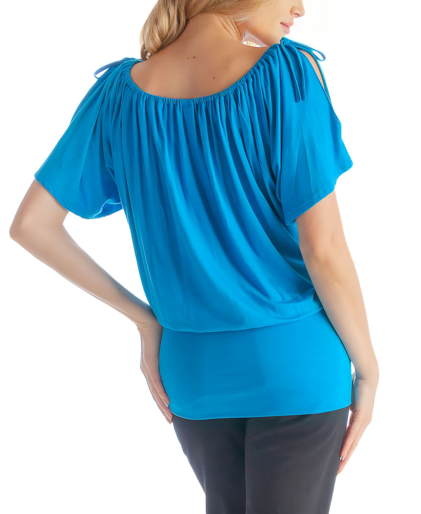 Женский топ 24seven Comfort Apparel Solid Color Short Sleeve Split Shoulder, цвет: Зелёный, вариант 1 — фото 5