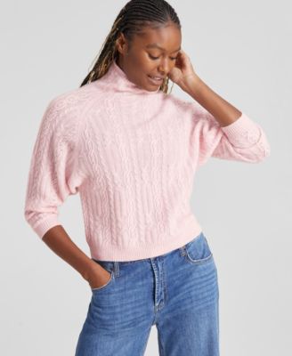 Charter Club - Women's Cashmere Embellished Dolman-Sleeve Cable-Knit Sweater