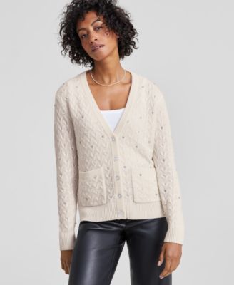 Charter Club - Petite Cashmere Embellished Textured Cardigan