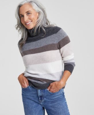 Charter Club Women s Striped 100 Cashmere Turtleneck Sweater Created for Macy s Macy s