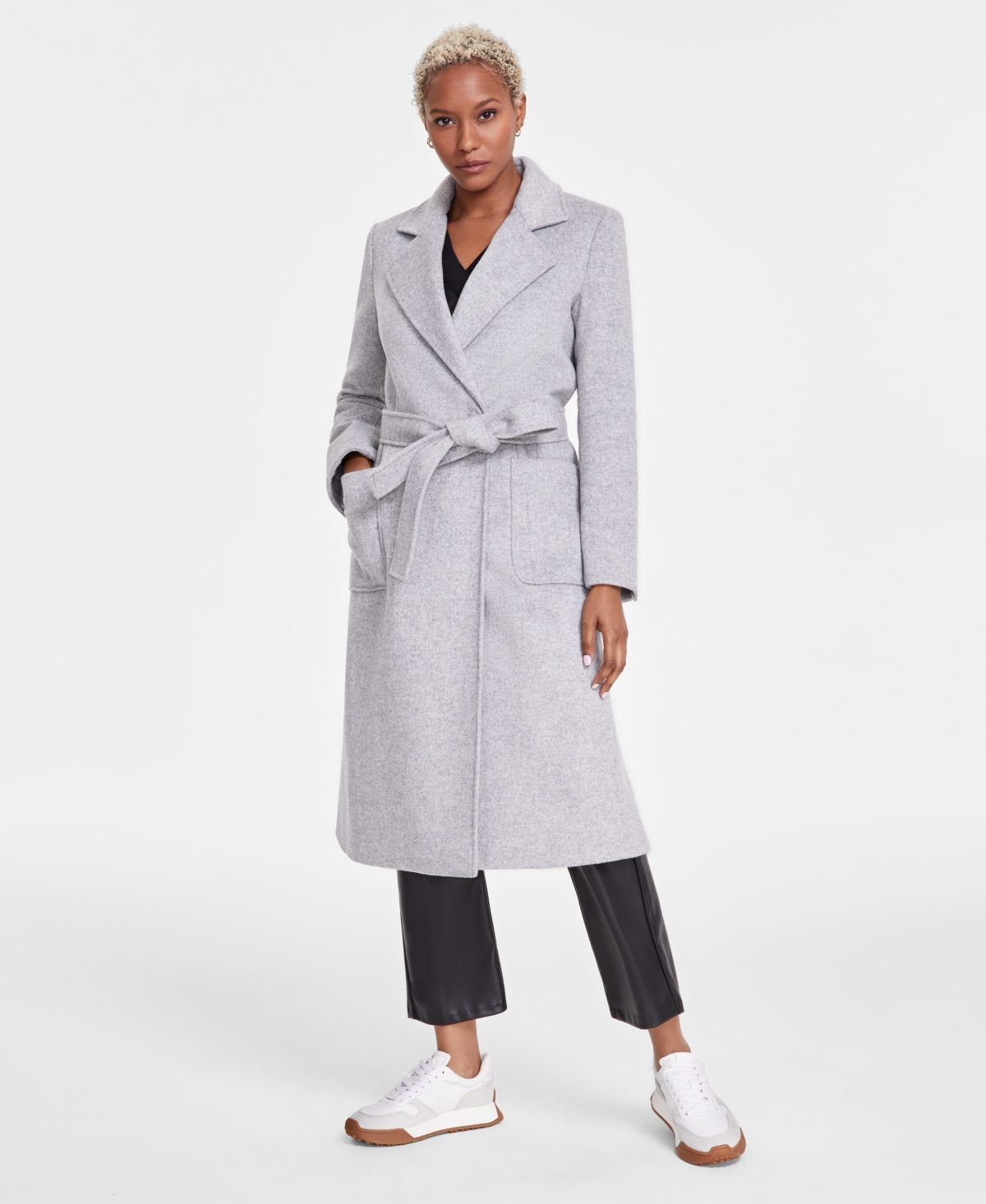SAM EDELMAN WOMEN'S SHAWL-COLLAR BELTED WRAP COAT 