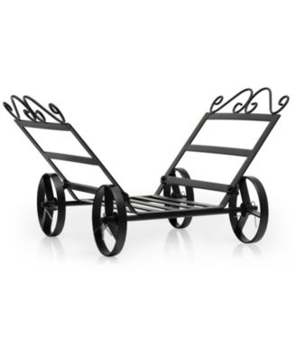 Firewood Rack Decorative Rustproof Steel Fireplace Log Holder with Wheels