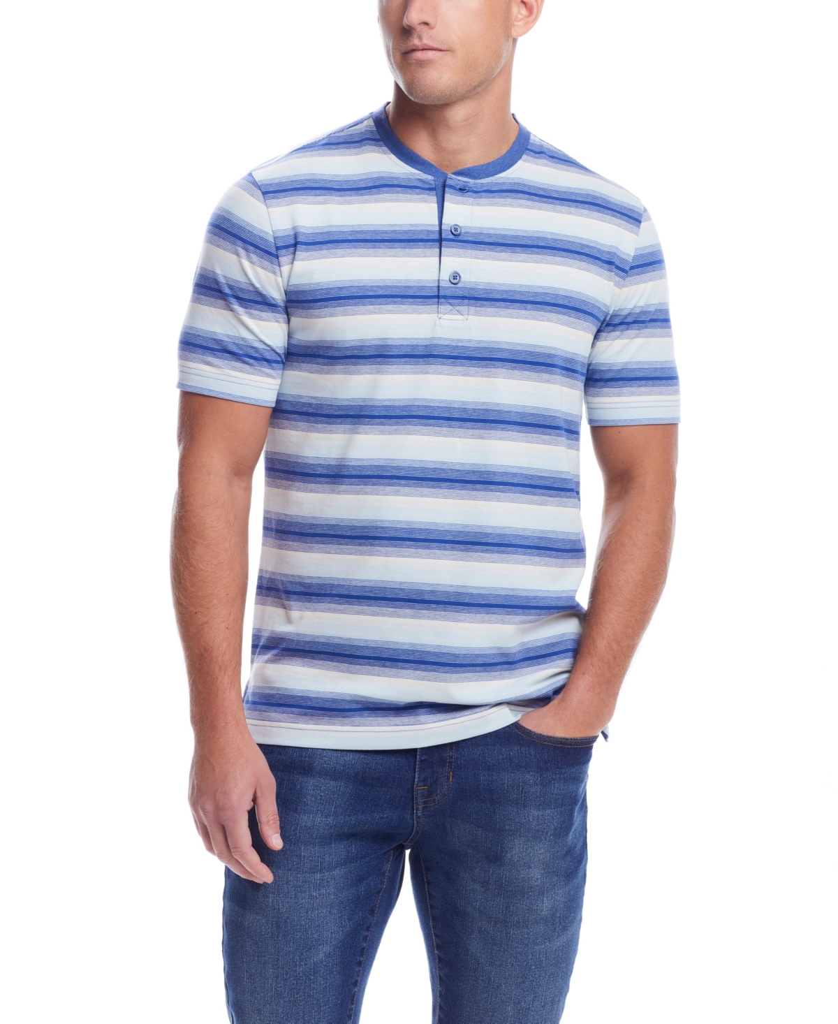 Men's Short Sleeve Striped Sueded Jersey - CRYSTAL BLUE