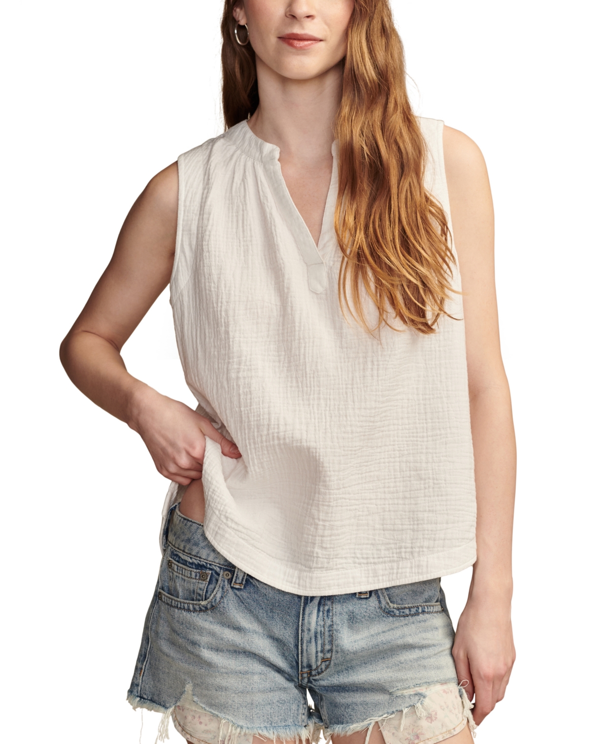 Women's Cotton Sleeveless Popover Shirt - Dull Gold