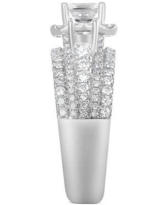 Diamond Emerald-Cut Multi-Row Three Stone Ring (2 ct. t.w.) in 14k White Gold