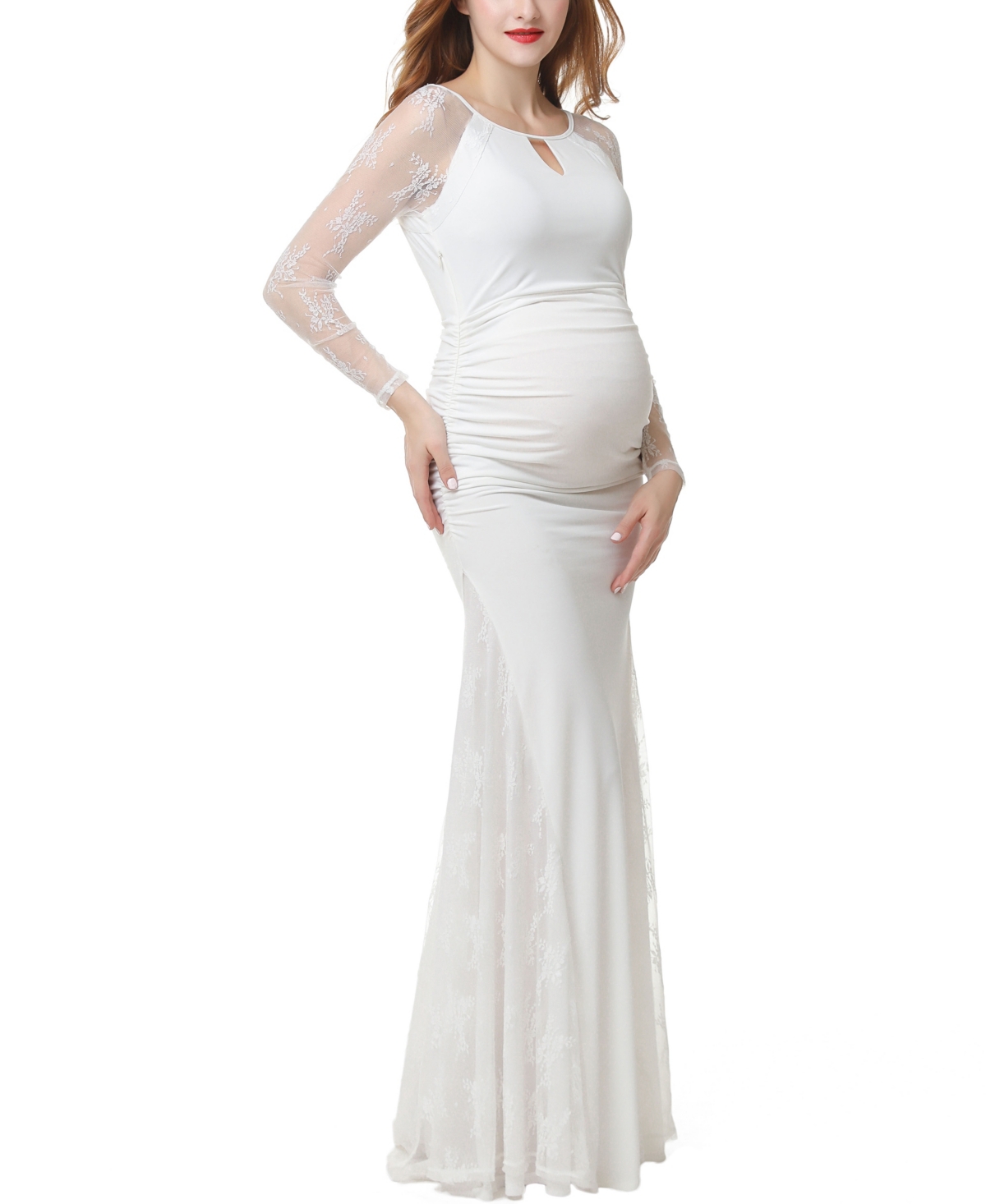kimi + kai Maternity Lace Trim Mermaid Maxi Dress - White