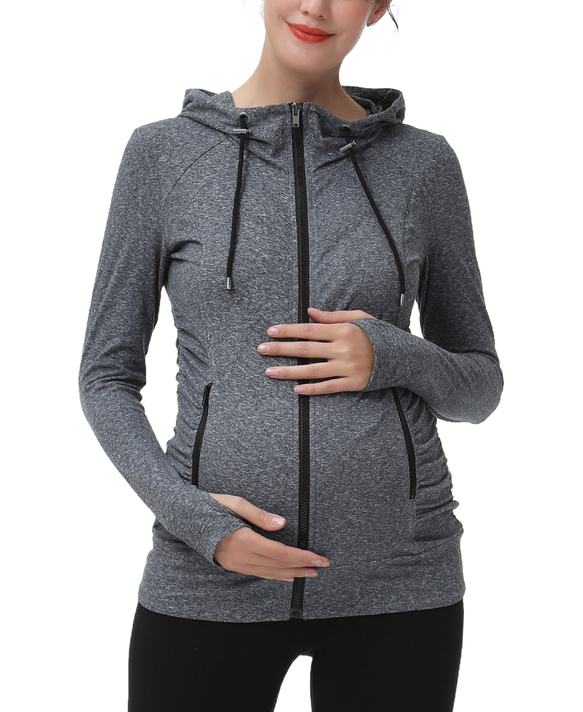 kimi + kai Maternity Essential Ruched Hooded Active Jacket - Dark heather gray