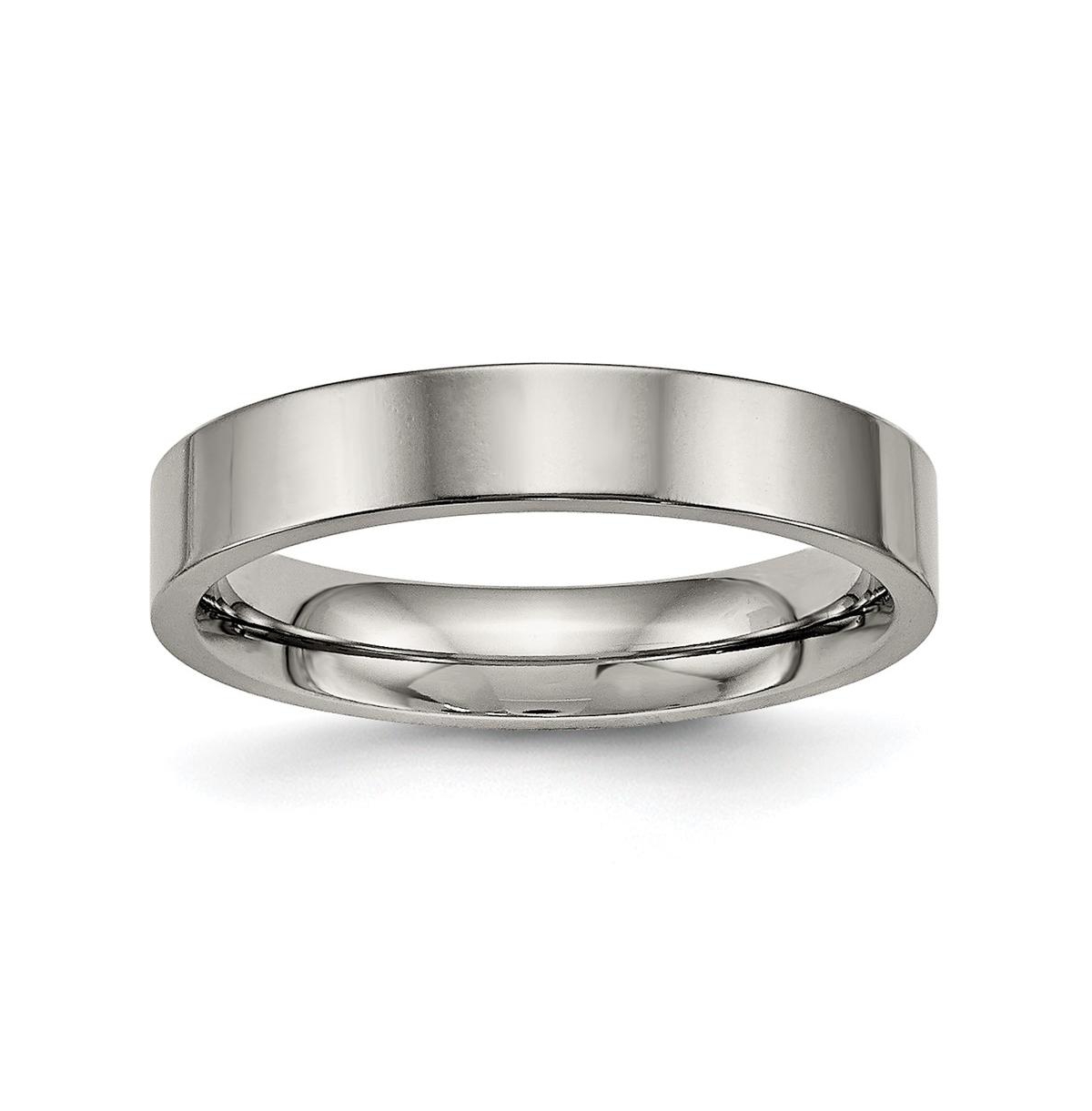 Titanium Polished Flat Comfort Fit Wedding Band Ring - White