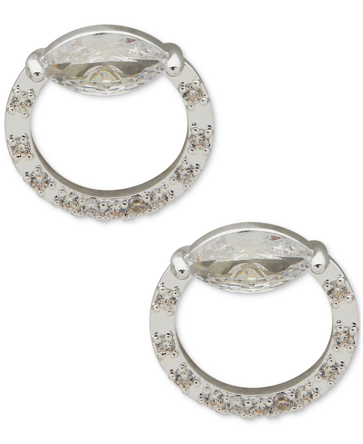 Anne Klein Silver-tone Crystal Open Circle Stud Earrings In Metallic