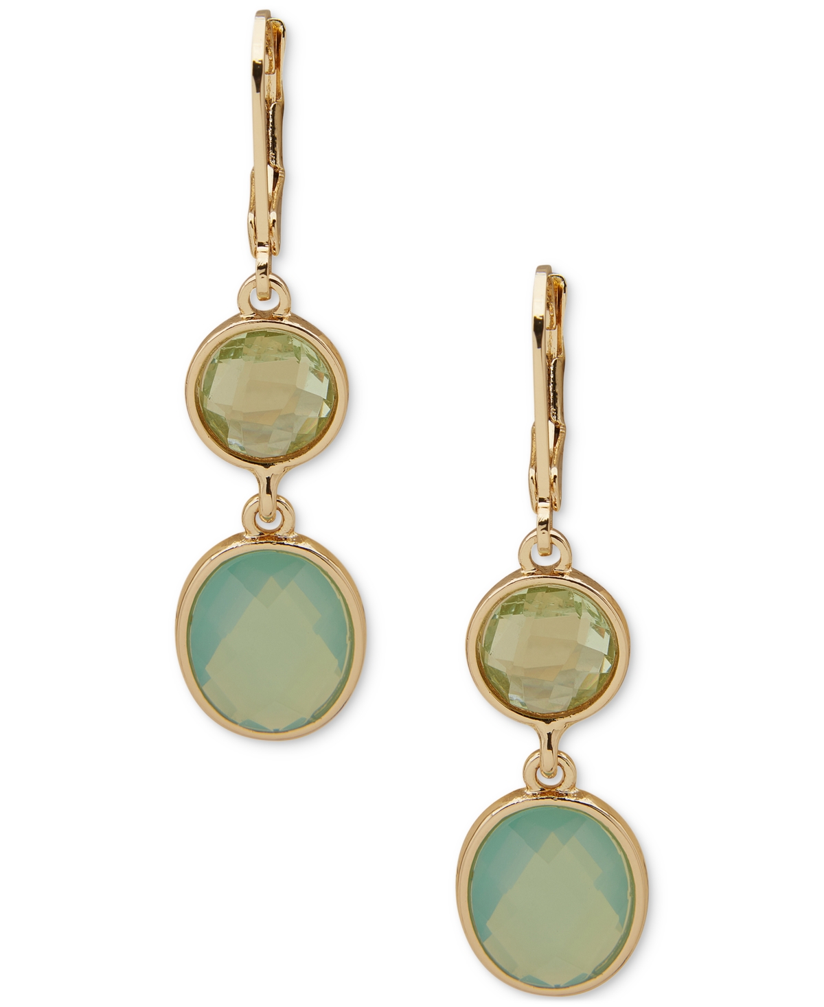 Shop Anne Klein Gold-tone Stone Double Drop Earrings In Blue