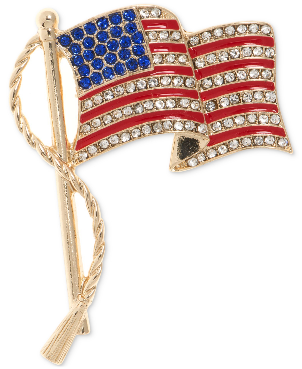 Gold-Tone Pave Waving American Flag Pin - Multi