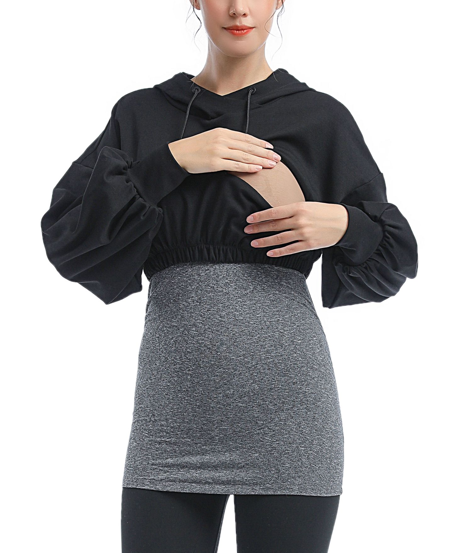 Женское худи kimi + kai Maternity Active Nursing with Removable belly band, цвет: Чёрный / Серый — фото 2