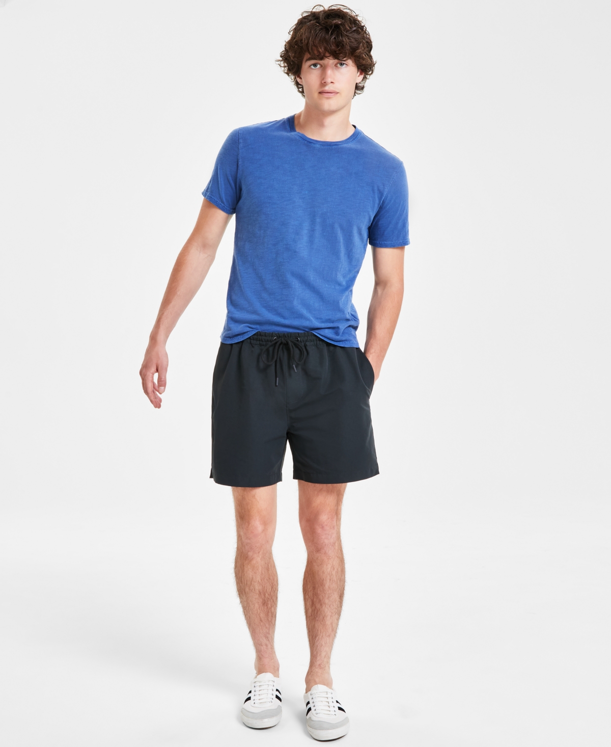 Shop Sun + Stone Men's Regular-fit Solid 5" Drawstring Shorts, Created For Macy's In Black Shadow