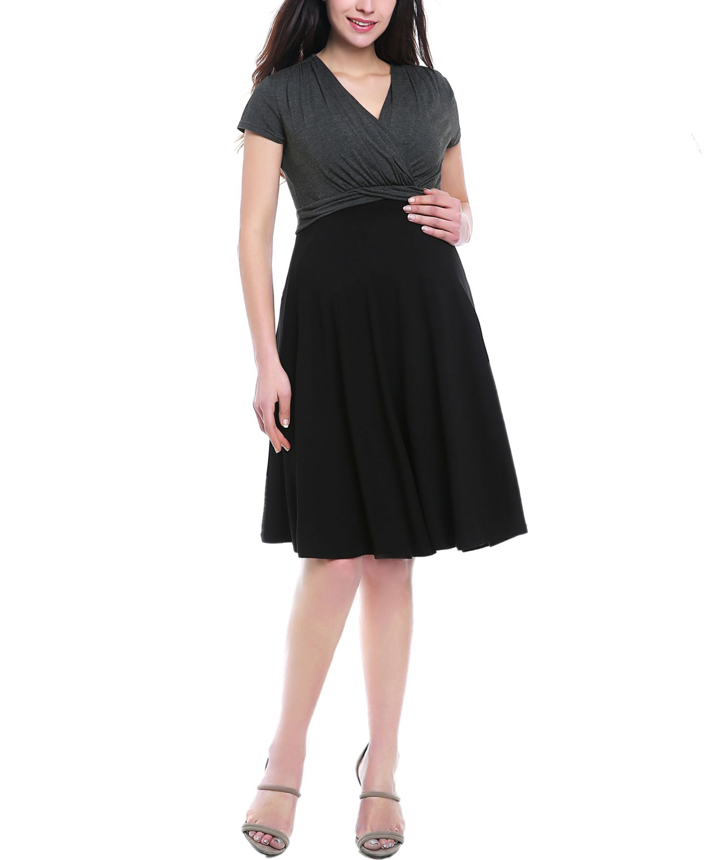 Женское платье kimi + kai V-Neck Faux Wrap Nursing, цвет: Чёрный / Серый — фото 1