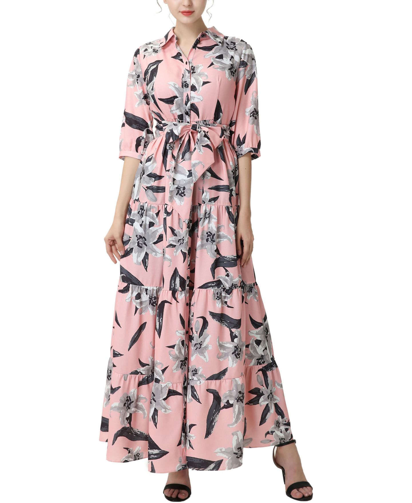 Женское платье kimi + kai Matenrity Floral Print Nursing Maxi Shirt Dress, цвет: Разноцветный — фото 1
