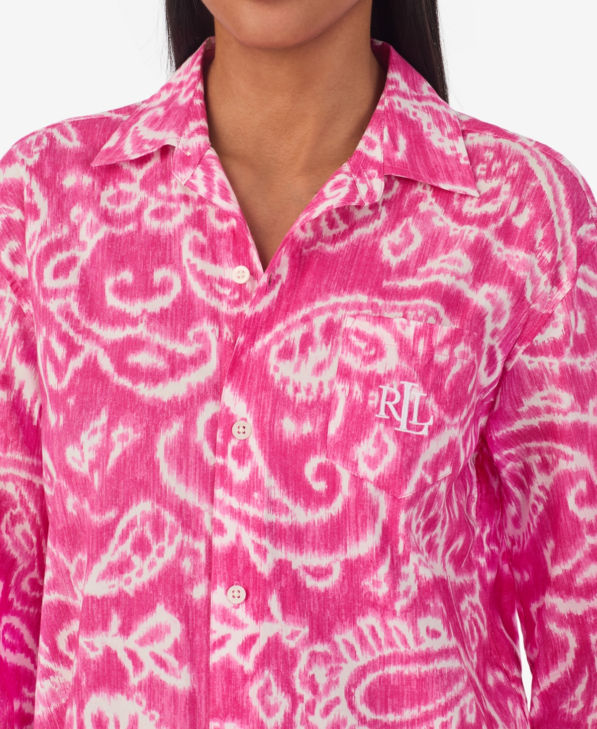 Shop Lauren Ralph Lauren Long Sleeve Roll Tab His Shirt Sleepshirt In Pink Pais