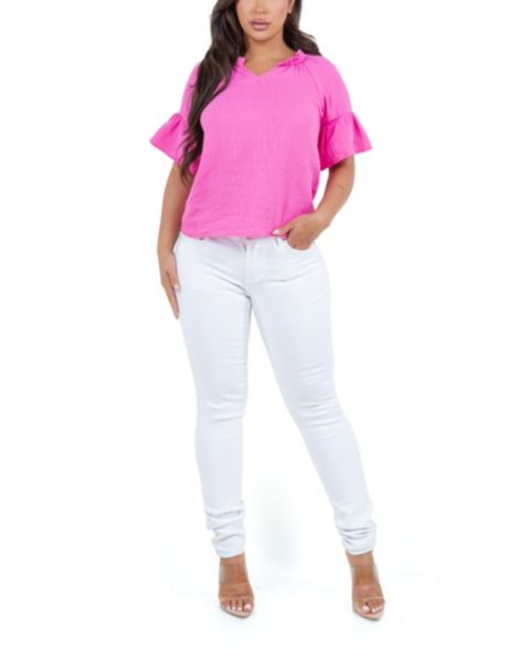 Женский топ Fever John Paul Richard Petite Gauze Ruffle Sleeve, цвет: Розовый