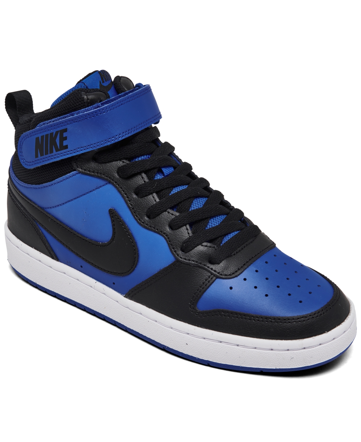Nike Big Boys' Court Borough Mid 2 Fastening Strap Casual Sneakers From Finish Line In Game Royal,black