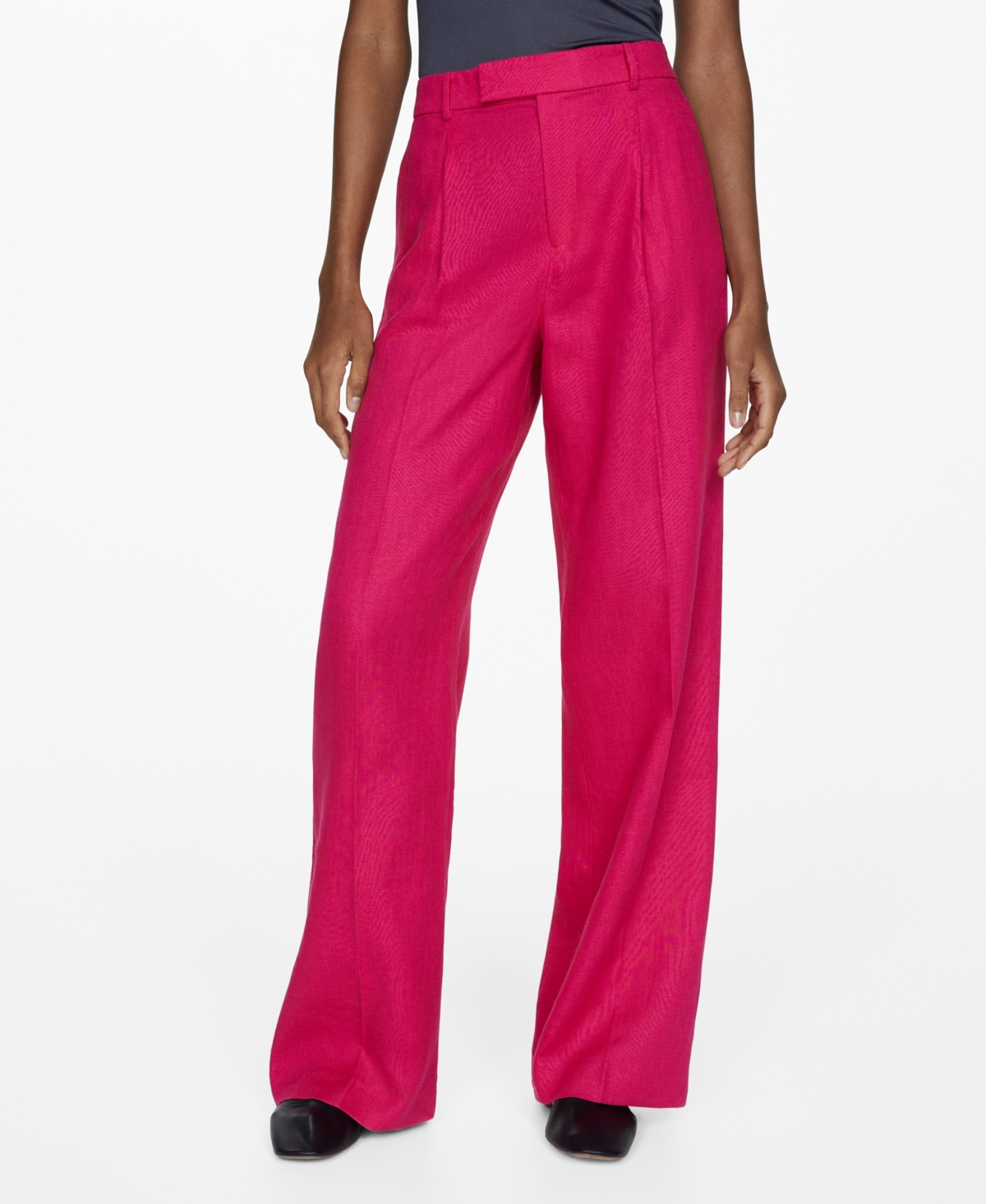 Women's Pleated Linen Pants - Bright Pink