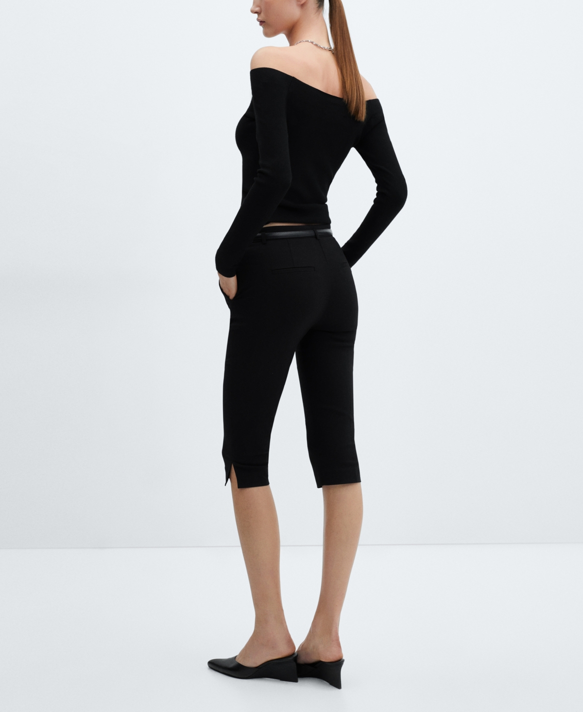 Shop Mango Women's Belted Capri Trousers In Black