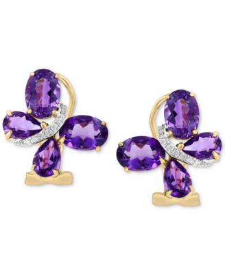 EFFY&reg; Amethyst (3-7/8 ct. t.w.) & Diamond (1/20 ct. t.w.) Butterfly Statement Earrings in 14k Gold