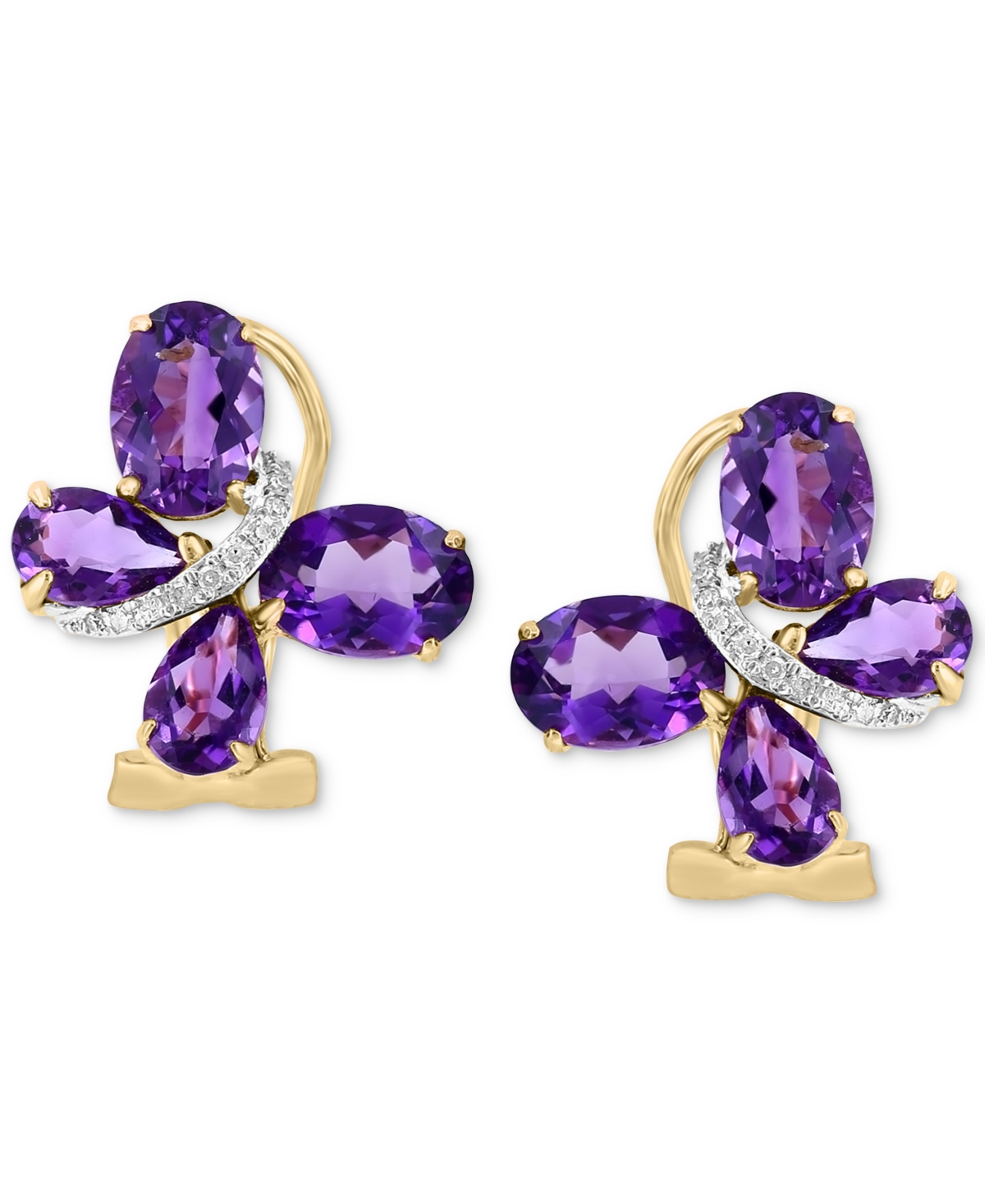 Effy Collection Amethyst (3-7/8 Ct. T.w.) & Diamond (1/20 Ct. T.w.) Butterfly Statement Earrings In 14k Gold In Yellow Gol