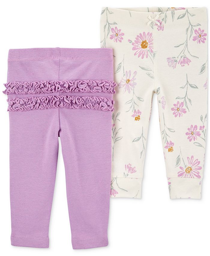 Carter s Baby Girls 2 Pack Floral Pull On Pants Purple Size 12 Months