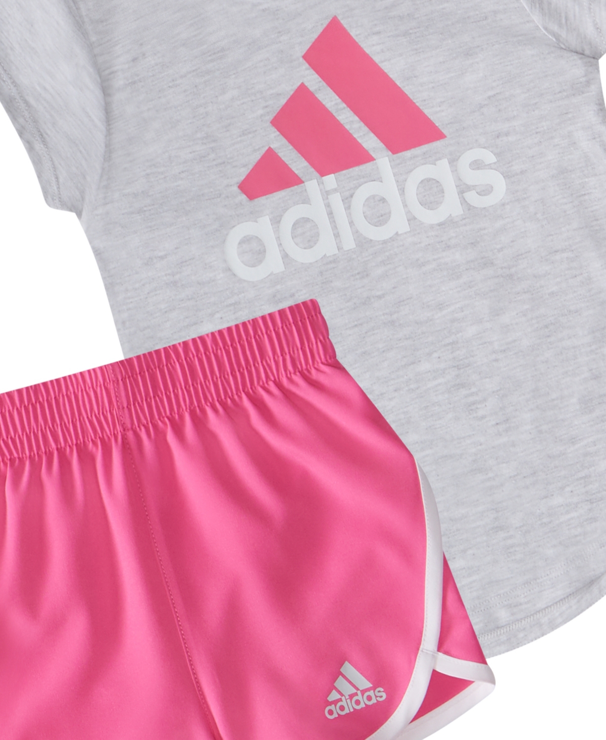 Shop Adidas Originals Baby Girls Two-piece Essential Heather Tee Woven Short Set In Light Grey