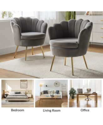 Modern Velvet Barrel Chair with Channel Tufted Back