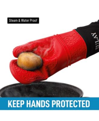 Non Slip Grip Oven Mitts Heat Resistant - Long Protective Oven Gloves