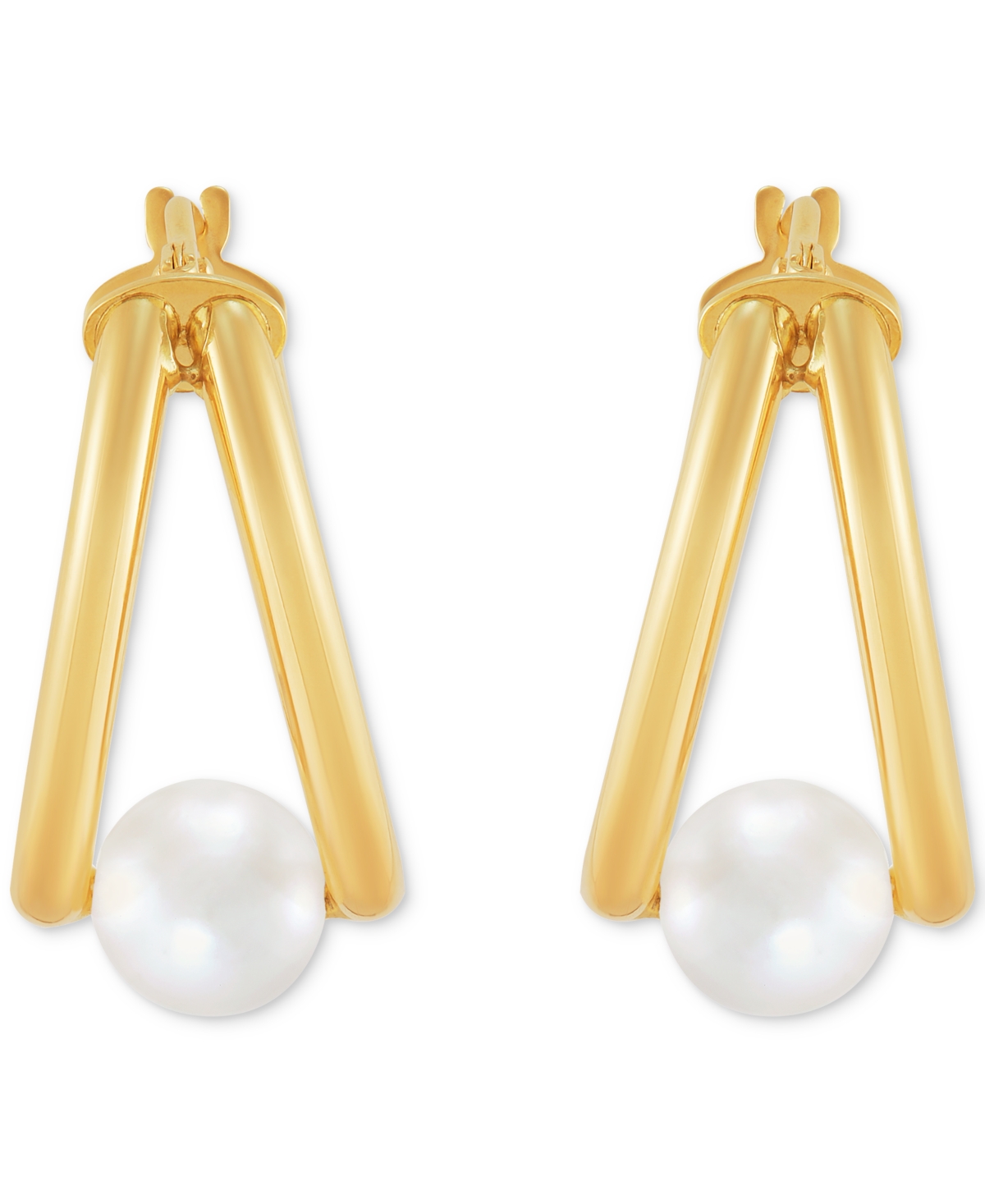 Honora Cultured Freshwater Pearl (6mm) Double Small Hoop Earrings in 14k - Gold