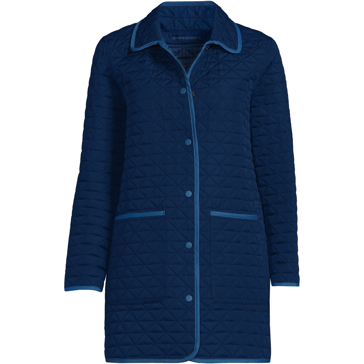 Lands' End Petite Insulated Reversible Barn Coat -blue check