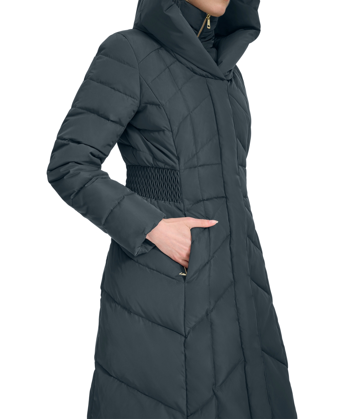 Cole Haan Hooded Taffeta Down In Blue