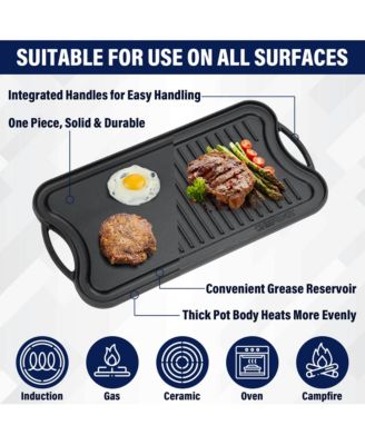 Preseasoned Cast Iron Reversible Griddle Plate Pan - 20"