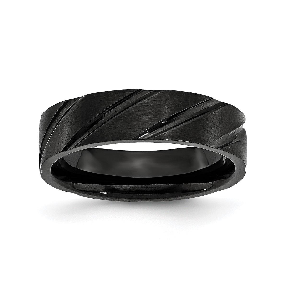 Titanium Brushed Black Ip-plated Swirl Design Wedding Band Ring - Black