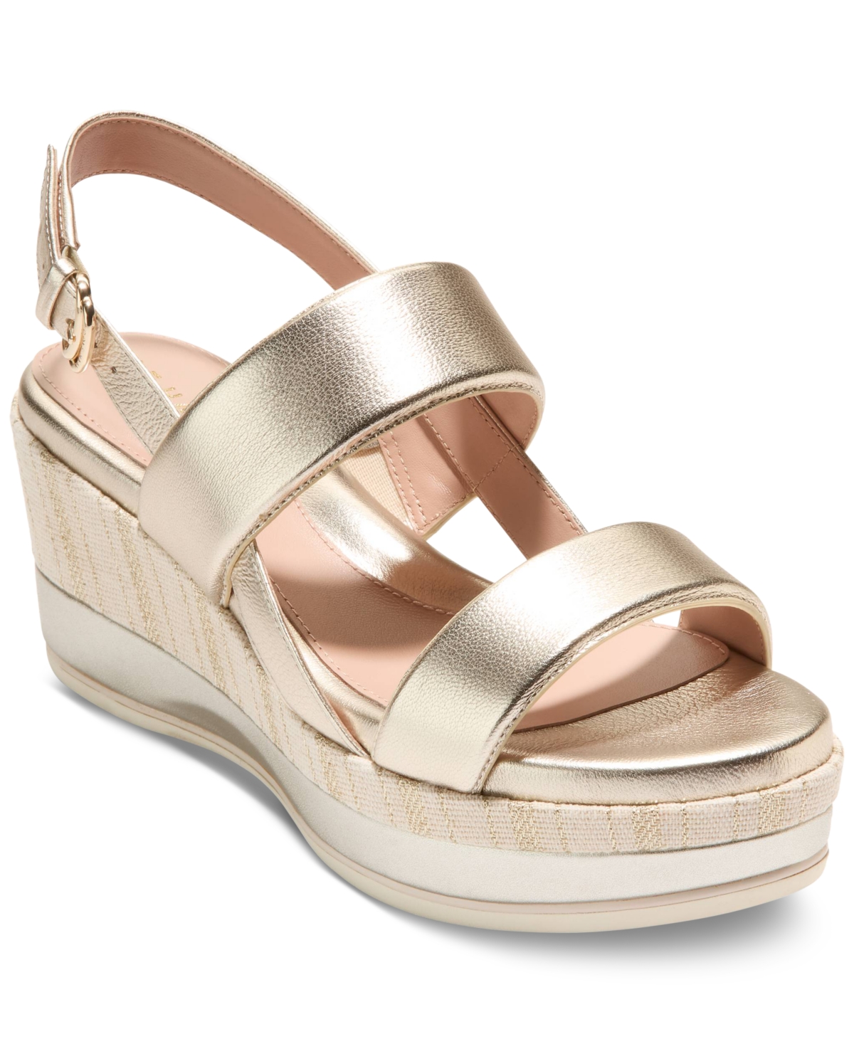 Shop Cole Haan Women's Aislin Wedge Sandals In Soft Gold Leather