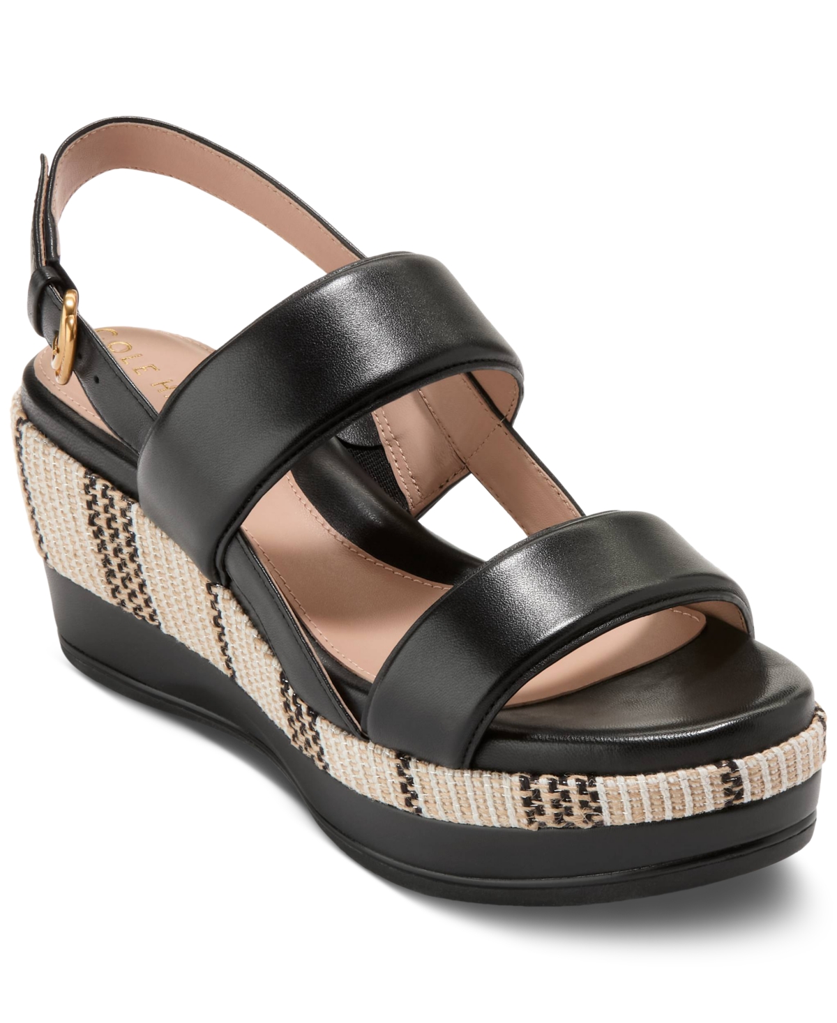 Shop Cole Haan Women's Aislin Wedge Sandals In Black Leather