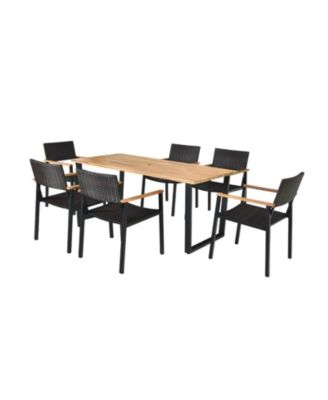 Patented 7 Pieces Outdoor Dining Set with Large Acacia Wood Table Top