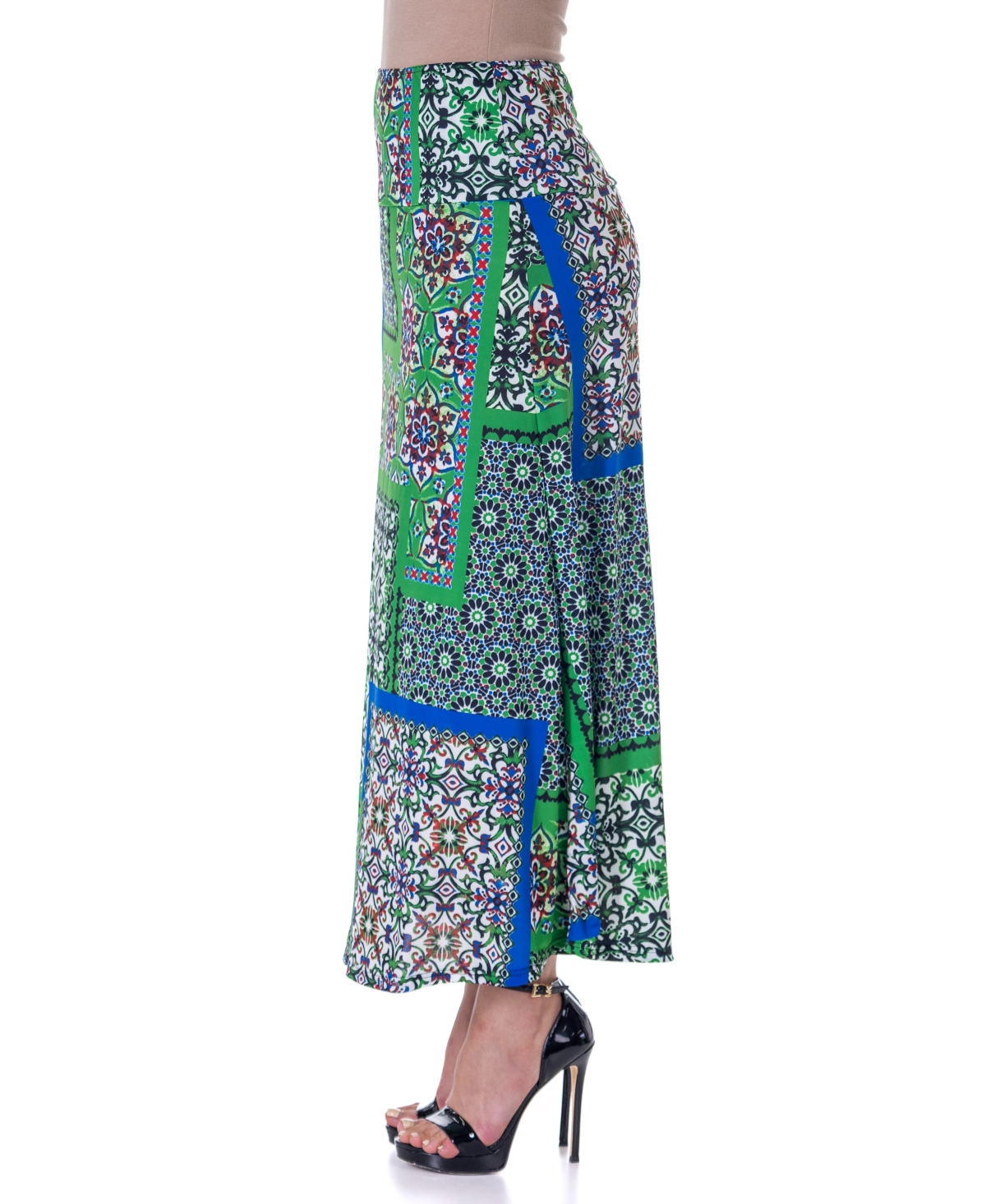24SEVEN COMFORT APPAREL PRINT FLORAL ELASTIC WAIST ANKLE LENGTH COMFORTABLE MAXI SKIRT 
