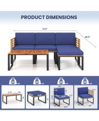 5-Piece Patio Acacia Wood Chair Set with Ottoman and Coffee Table