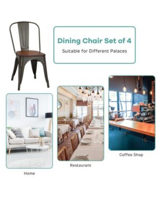 18 Inch Set of 4 Stackable Metal Dining Chair with Wood Seat