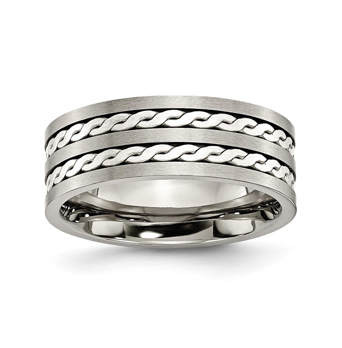Titanium Brushed Sterling Silver Braided Inlay Band Ring - Grey