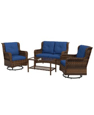 Wicker Furniture Set w/ 360° Swivel Rocking Chairs, Cream White