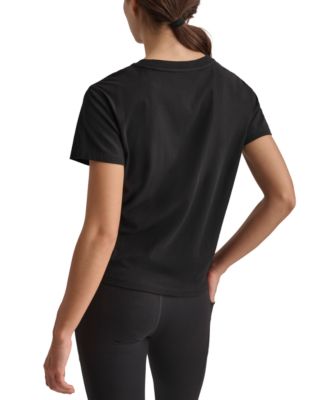 Women's Cotton Rhinestone-Logo Knot-Front T-Shirt