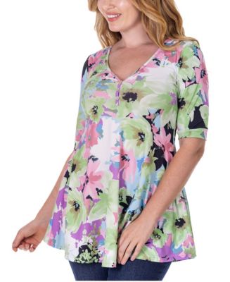 売れ筋商品|||２４セブンコンフォート カットソー トップス レディース Print Elbow Sleeve V Neck Henley Tunic Top Miscellane 24seven Comfort Apparel Print Elbow Sleeve V Neck Henley