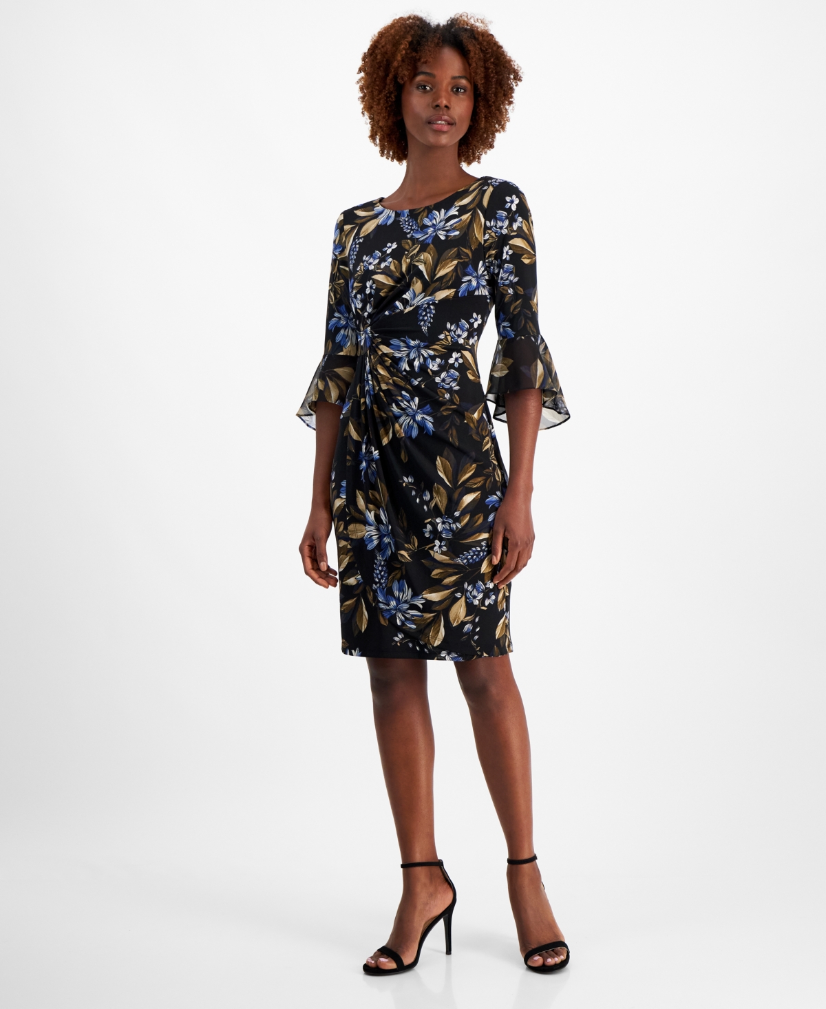 Connected Petite Printed Side Tab Sheath Dress -blue