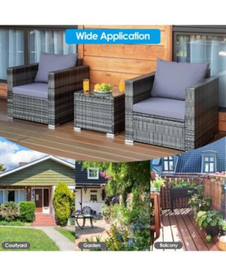 3 Pieces Patio Rattan Furniture Bistro Sofa Set with Cushioned