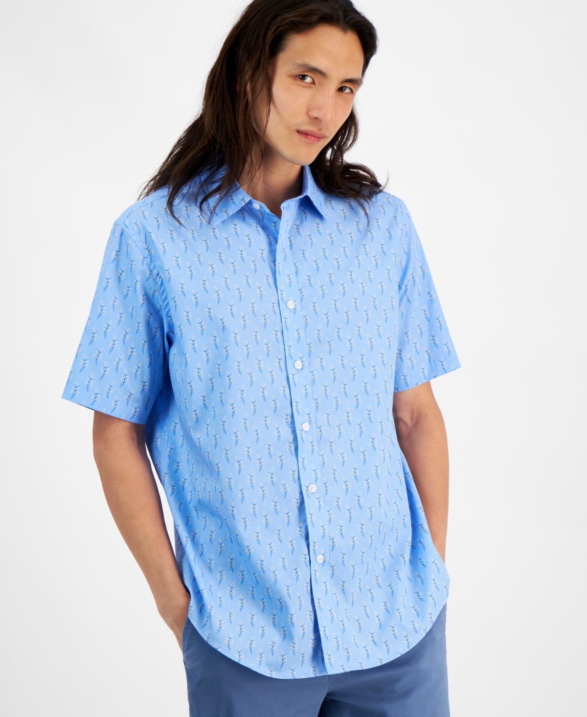 Men's Mar Foulard Refined Woven Shirt, Created for Macy's - Peri Glaze