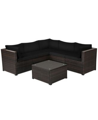 6 Pieces Rattan Patio Sectional Sofa Set with Cushions for 4-5 Person