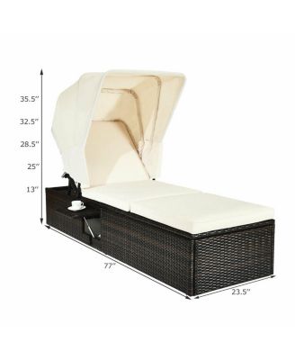 Outdoor Chaise Lounge Chair with Folding Canopy